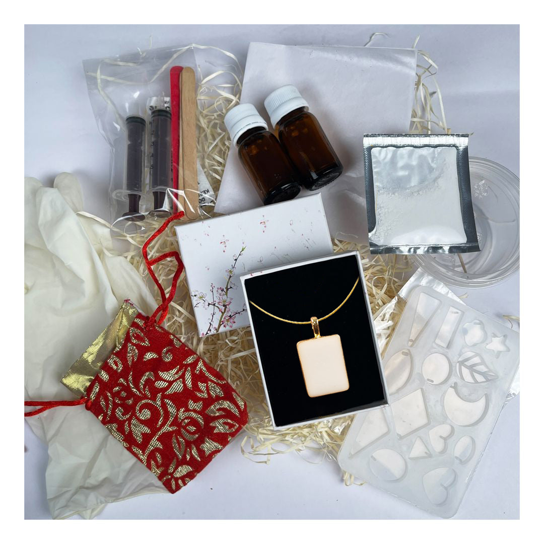 Golden Posh Rectangle Pendant with Breast Milk Jewelry DIY Kit