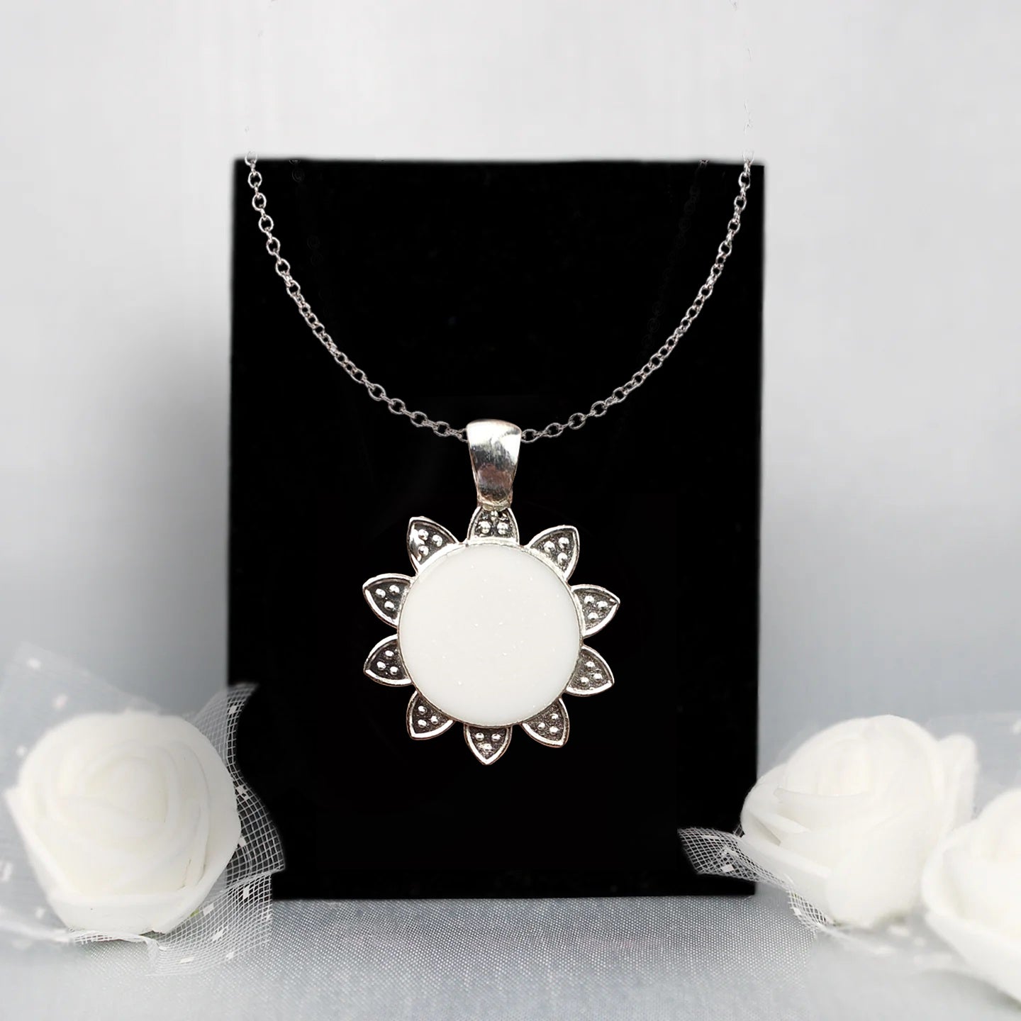 Silver Flower Bloom Pendant with Breastmilk Jewelry Kit